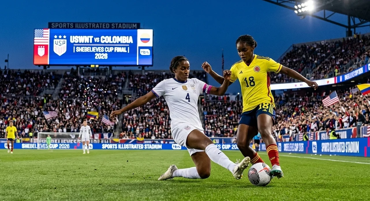 USWNT players honoring Tobin Heath with a framed number 17 jersey during her retirement ceremony before the 2026 SheBelieves Cup Final against Colombia.