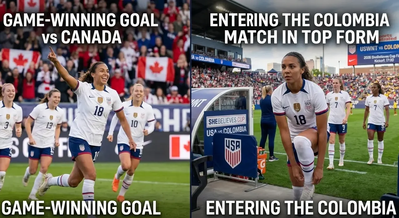 USWNT forward Ally Sentnor celebrates her game-winning goal against Canada, entering the USWNT vs Colombia match in top form.
