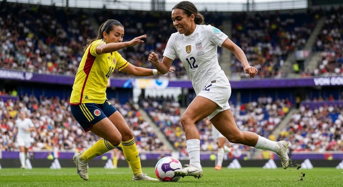 Thompson advancing the ball during the USWNT vs Colombia 2026 SheBelieves Cup final.