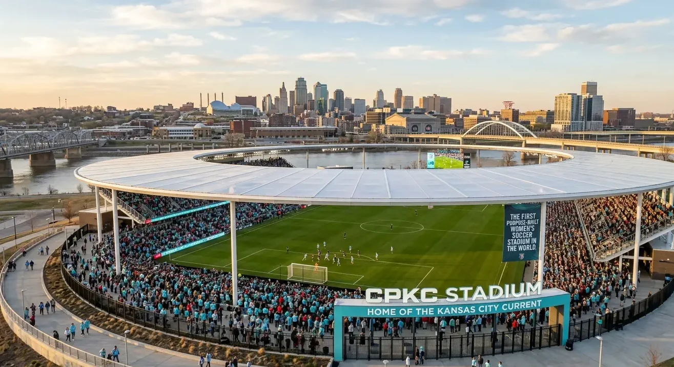Architectural rendering of the Denver Summit stadium, adding to the growing list of purpose-built women's soccer stadiums.