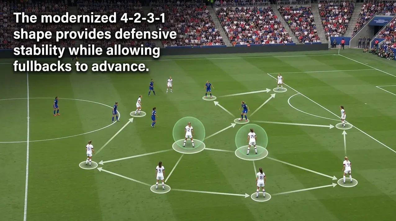 USWNT tactical formation and midfield double pivot under Emma Hayes.