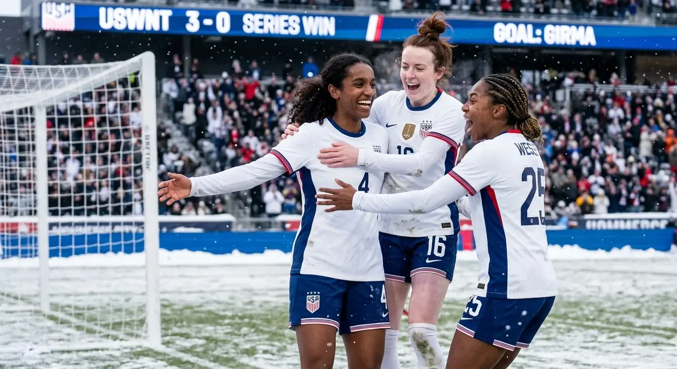 Players celebrate a goal proving the USWNT focuses on final third precision ahead of finale vs Japan.