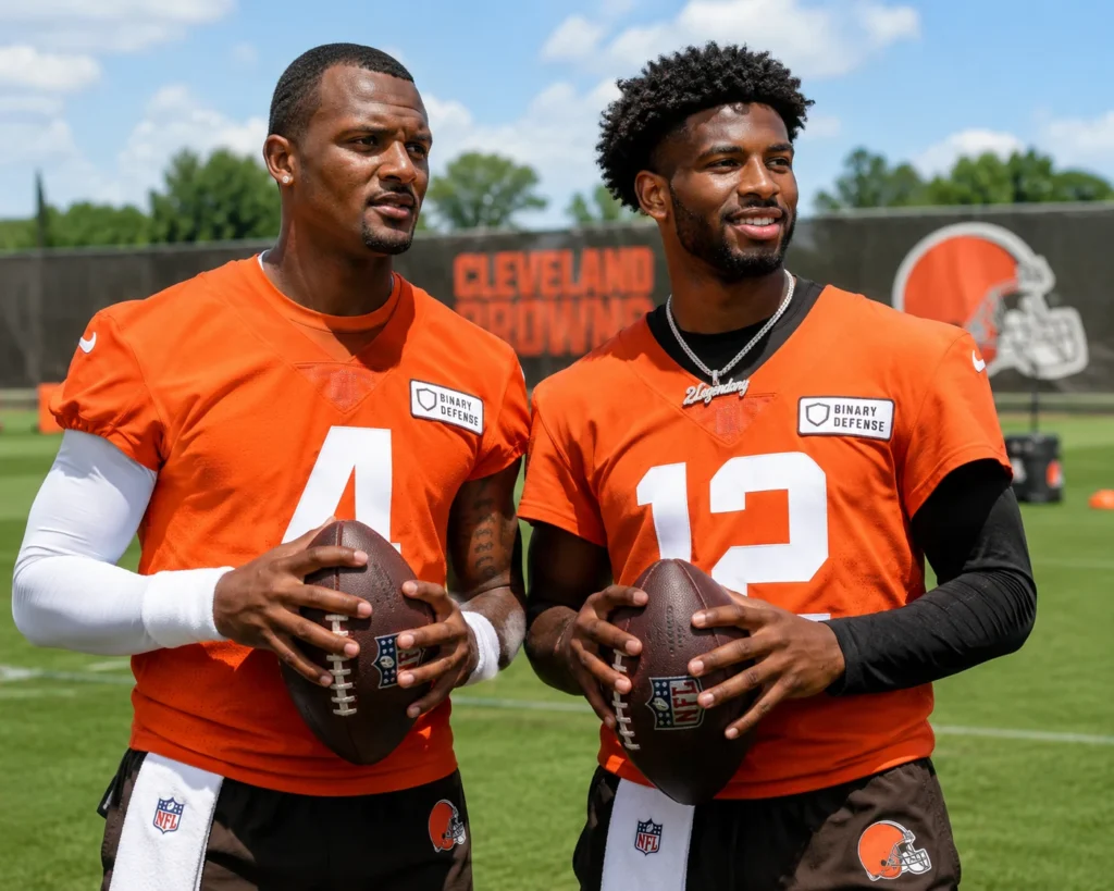 Shedeur Sanders Mike Hall practice pass during Browns minicamp.
