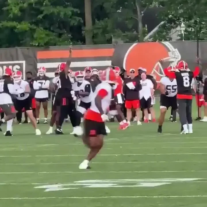 Cleveland Browns defensive tackle Mike Hall Jr. making a play during offseason workouts.