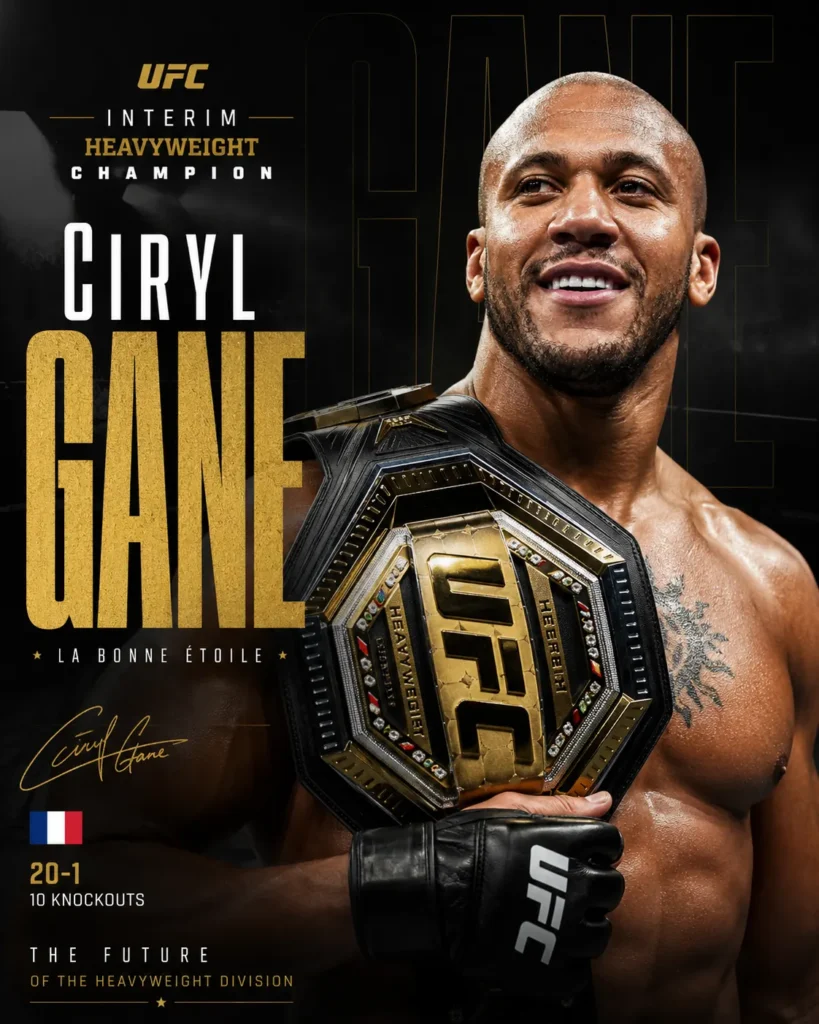 Ciryl Gane celebrating his interim heavyweight title victory
