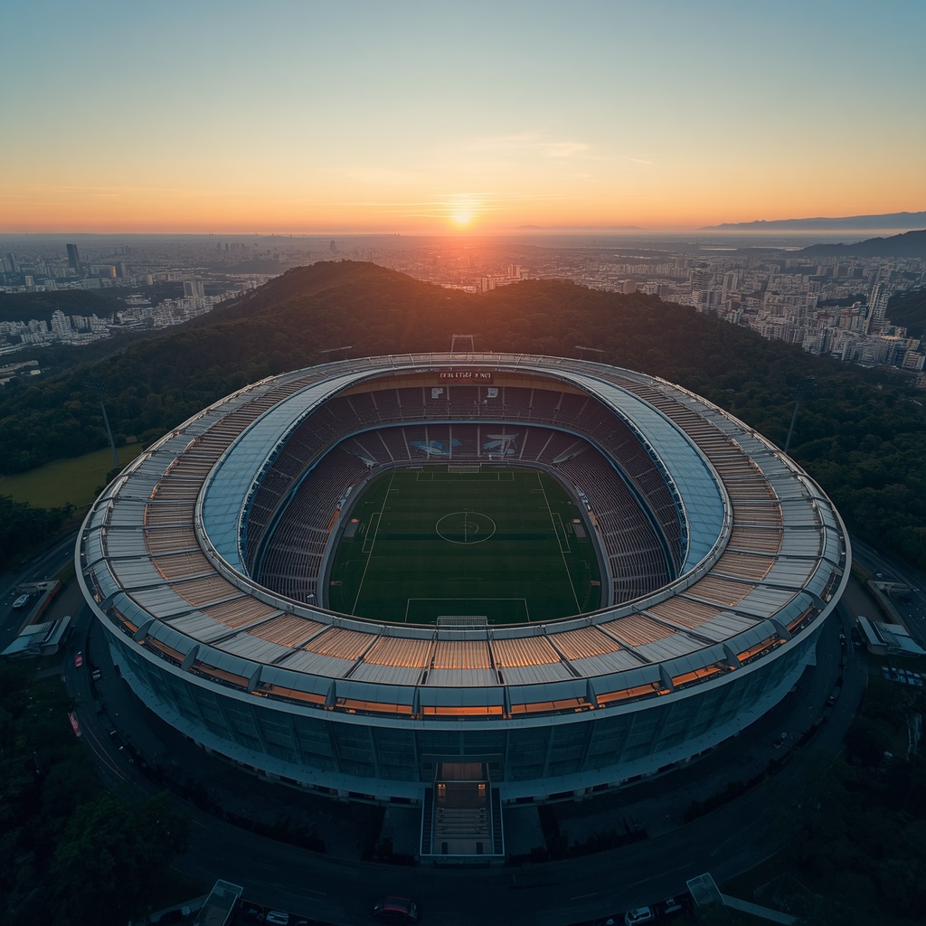 An aerial view of a Brazilian stadium at dusk ahead of the 2027 Women's World Cup."