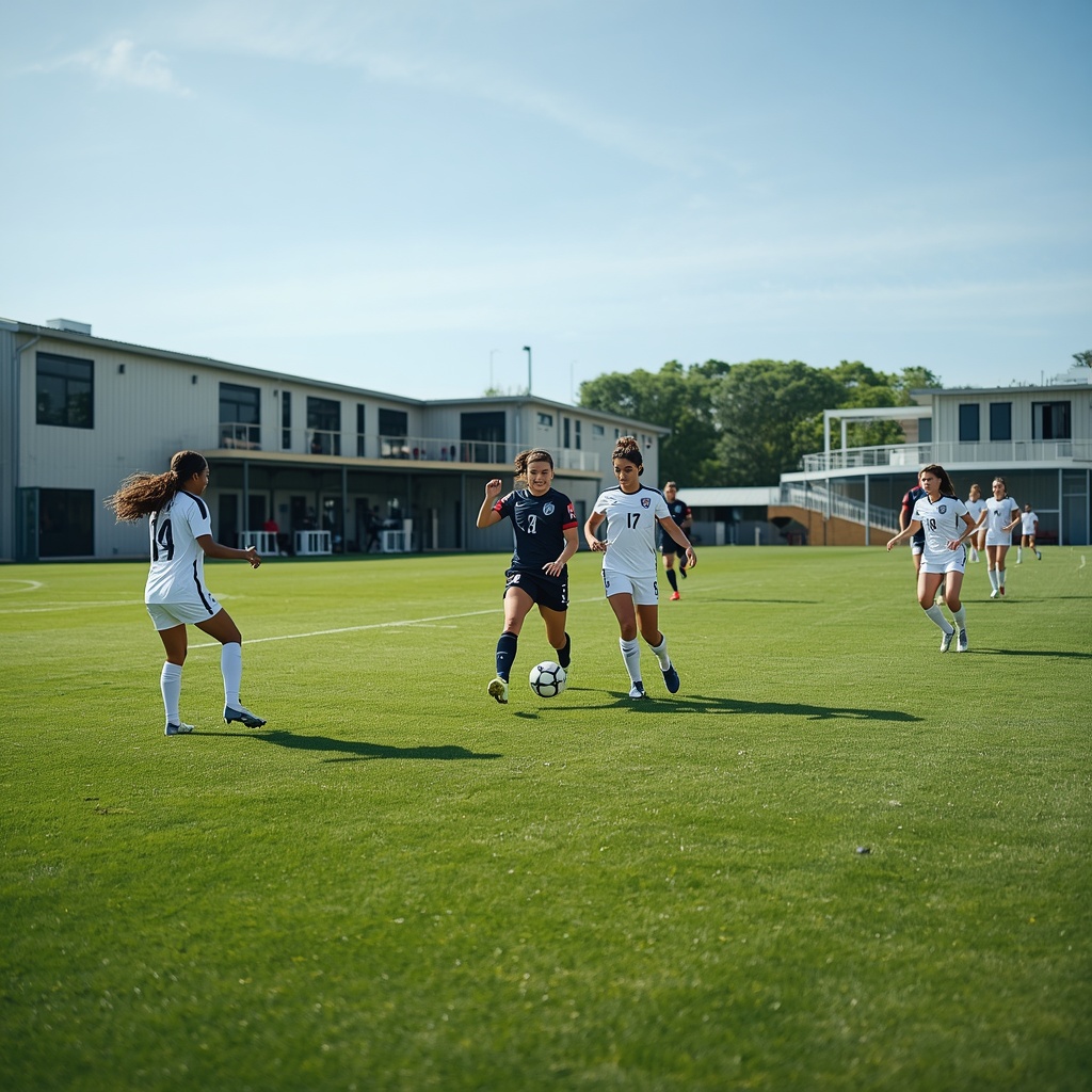 USA and England U-20 women's national team players compete for the ball during the first-ever women's international match at the Arthur M. Blank U.S. Soccer National Training Center."