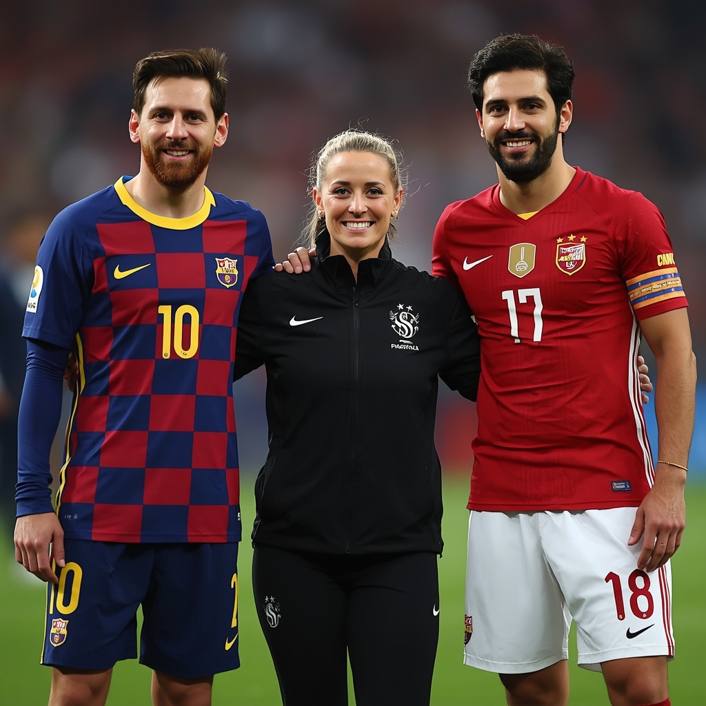 USWNT coach Emma Hayes stands with Lionel Messi and Mohamed Salah before the World Cup coin toss.