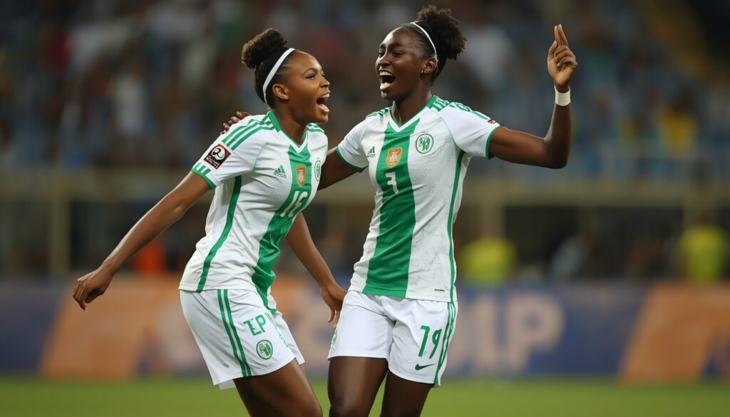 Nigeria's Super Falcons celebrate during their 6-2 win over Egypt that sent them to the WAFCON 2026 quarterfinals