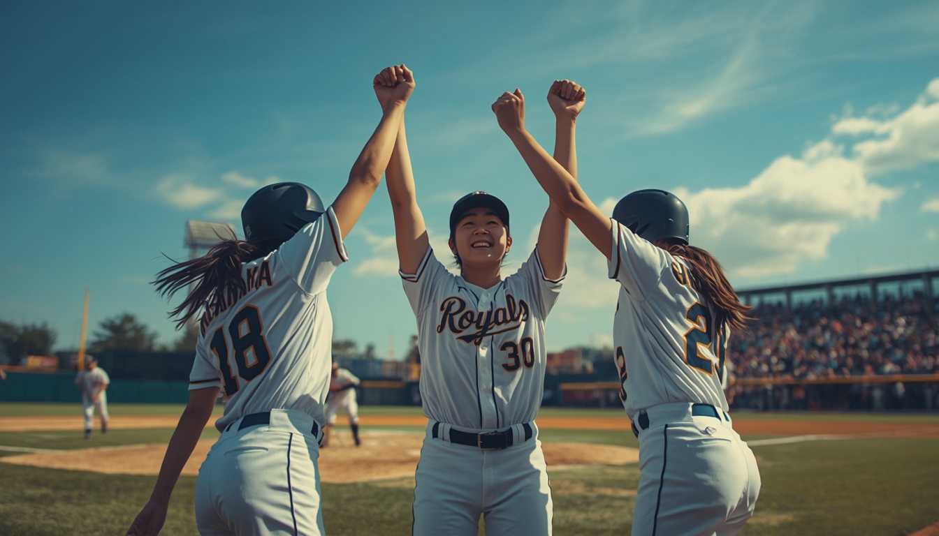Mina Tanaka, Narumi Miura and Miyabi Moriya celebrate for Utah Royals FC against Bay FC